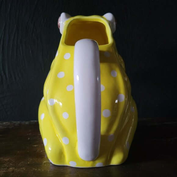 Vintage 1970’s Whimsical Frog Watering Pitcher Yellow With White Polka Dots - Picture 5 of 7